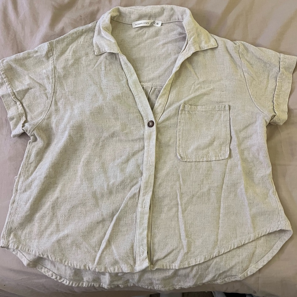 Altar'd State Cream Button Down Shirt